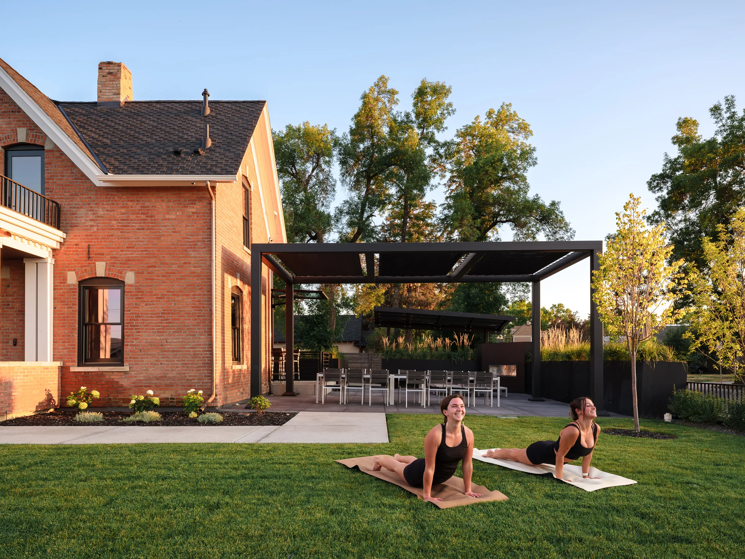 Outdoor wellness lawn and pergola